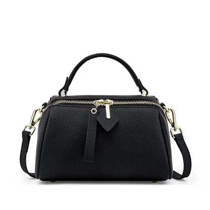 Genuine Leather Elegant Women's 2024 New Retro Simple Classic Boston Handbag Cowhide Crossbody Shoulder Bag