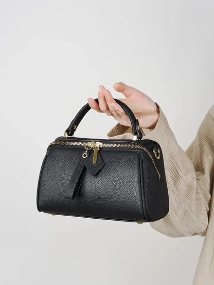 Genuine Leather Elegant Women's 2024 New Retro Simple Classic Boston Handbag Cowhide Crossbody Shoulder Bag