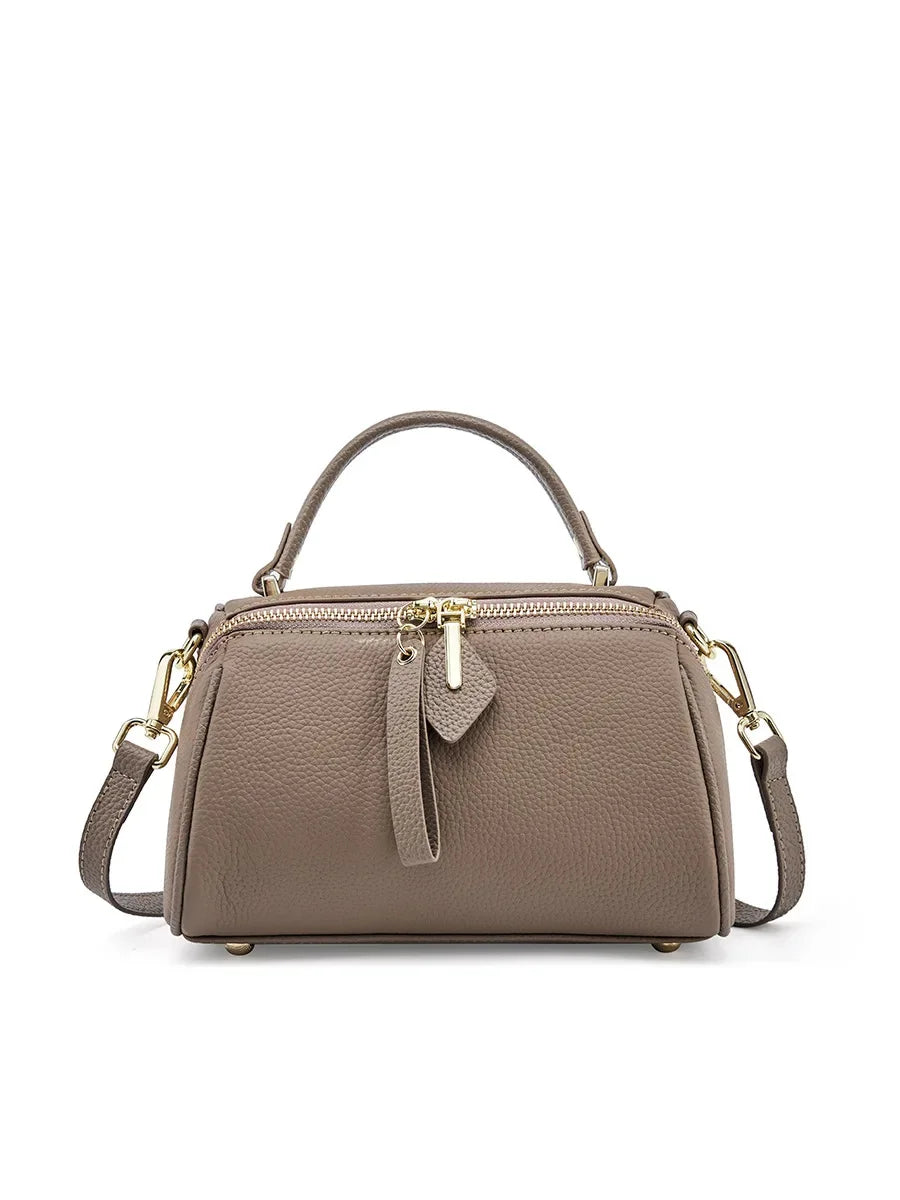 Genuine Leather Elegant Women's 2024 New Retro Simple Classic Boston Handbag Cowhide Crossbody Shoulder Bag