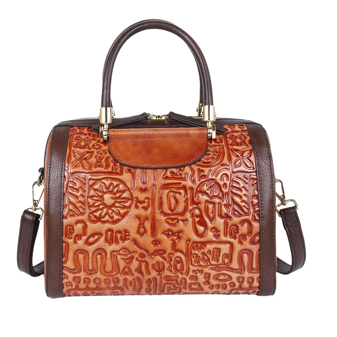Genuine Leather Female Top Handle Messenger s Embossed Retro Design Handbag Natural Skin Women Tote Shoulder Bag
