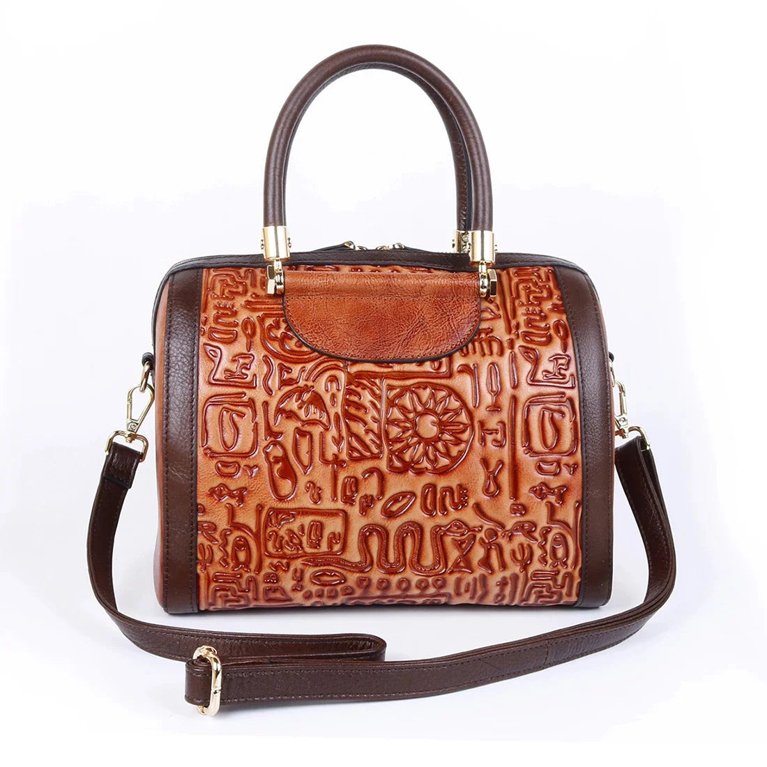 Genuine Leather Female Top Handle Messenger s Embossed Retro Design Handbag Natural Skin Women Tote Shoulder Bag