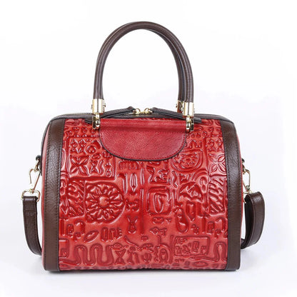 Genuine Leather Female Top Handle Messenger s Embossed Retro Design Handbag Natural Skin Women Tote Shoulder Bag