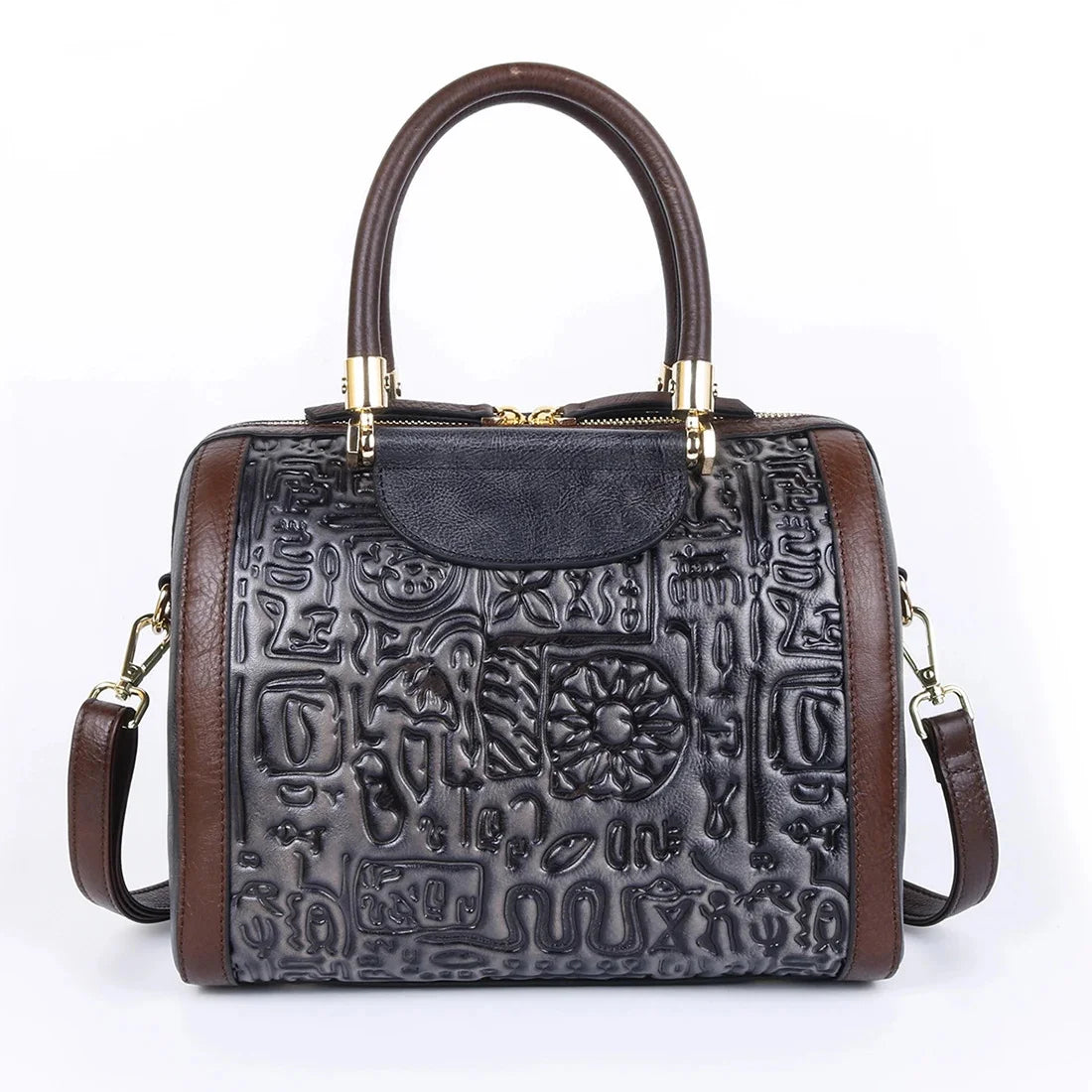 Genuine Leather Female Top Handle Messenger s Embossed Retro Design Handbag Natural Skin Women Tote Shoulder Bag