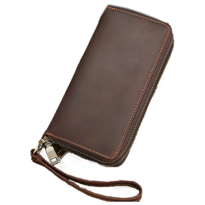 Genuine Leather For Men's Wallet Clutch Bag Card Holder Long Wallets Double Zipper Large Capacity Vintage Male Purses Fashion
