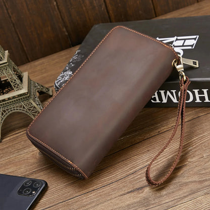 Genuine Leather For Men's Wallet Clutch Bag Card Holder Long Wallets Double Zipper Large Capacity Vintage Male Purses Fashion