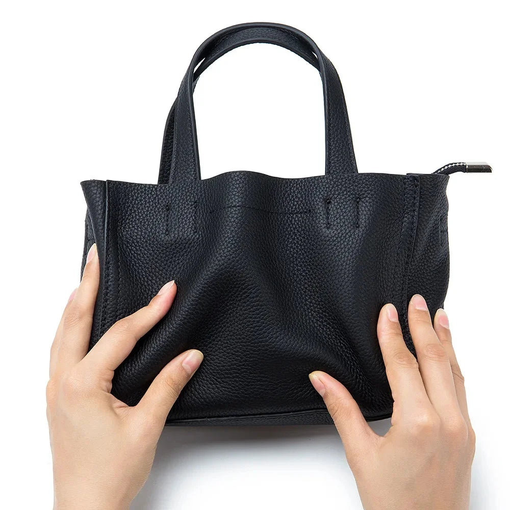 Genuine Leather Handbag Fashion Square Small Tote One Shoulder Diagonal Straddle Bag