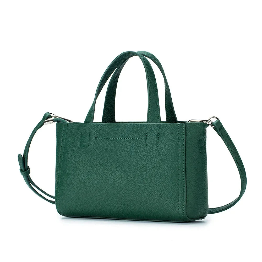 Genuine Leather Handbag Fashion Square Small Tote One Shoulder Diagonal Straddle Bag