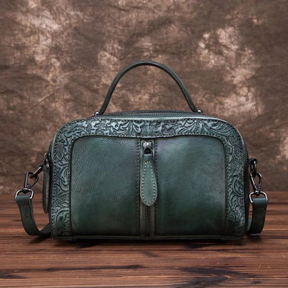Genuine Leather Handbag Purse Women Shoulder Top Handle Bags Embossed Designer Female Real Cowhide Tote Cross body Messenger Bag