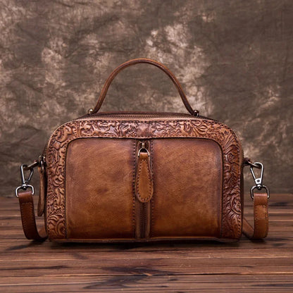 Genuine Leather Handbag Purse Women Shoulder Top Handle Bags Embossed Designer Female Real Cowhide Tote Cross body Messenger Bag