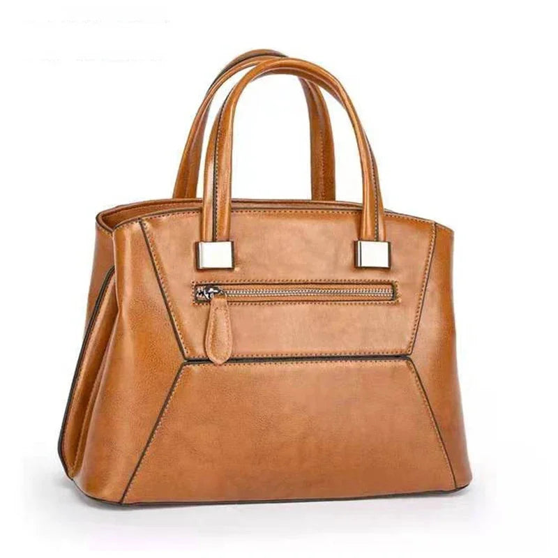 Genuine Leather Handbag Shoulder Cross Body Messenger Bag For Women Fashion Designer Female Oil Wax Purse Tote Top Handle Bags