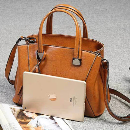 Genuine Leather Handbag Shoulder Cross Body Messenger Bag For Women Fashion Designer Female Oil Wax Purse Tote Top Handle Bags