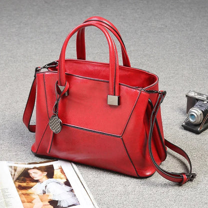 Genuine Leather Handbag Shoulder Cross Body Messenger Bag For Women Fashion Designer Female Oil Wax Purse Tote Top Handle Bags