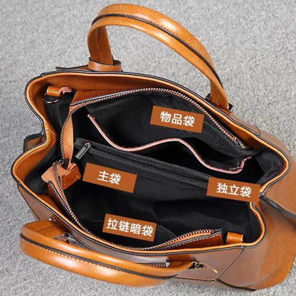 Genuine Leather Handbag Shoulder Cross Body Messenger Bag For Women Fashion Designer Female Oil Wax Purse Tote Top Handle Bags