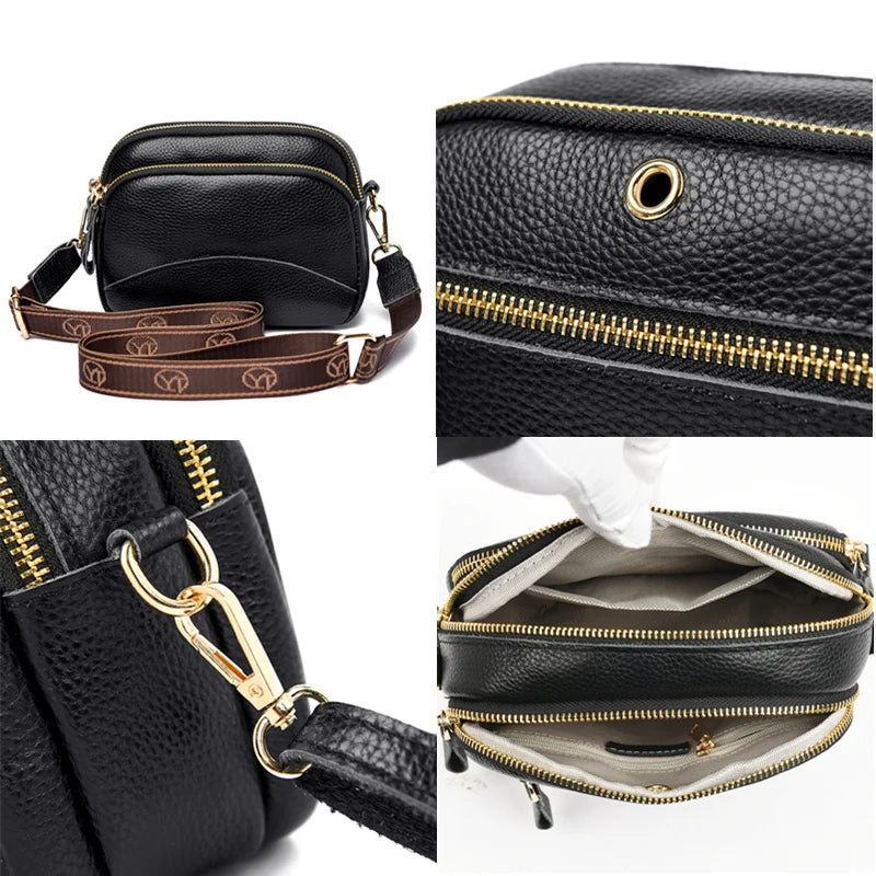 Genuine Leather Handbag Women's Bag 2022 Fashion Solid Color Cow Women Shoulder Crossbody Bag Luxury Ladies Phone Bag And Purses