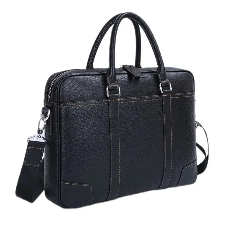Genuine Leather High-End Men Briefcase Horizontal Business Handbag Large Capacity Fashion Shoulder Messenger Male File Bag