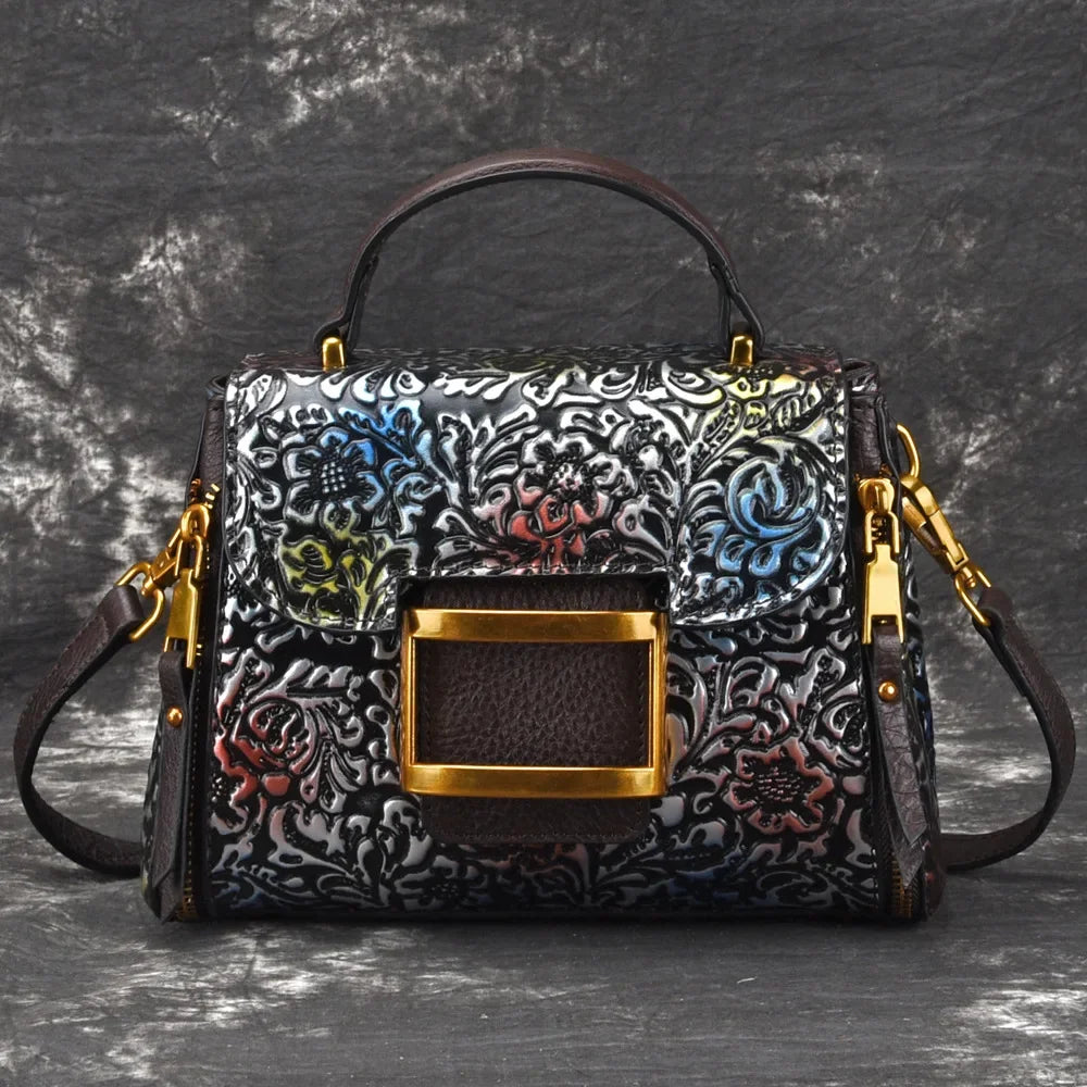 Genuine Leather High Quality Women Cross Body Shoulder Bags Handbag Embossing Vintage Trend Real Cowhide Messenger Tote Bag New