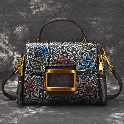 Genuine Leather High Quality Women Cross Body Shoulder Bags Handbag Embossing Vintage Trend Real Cowhide Messenger Tote Bag New