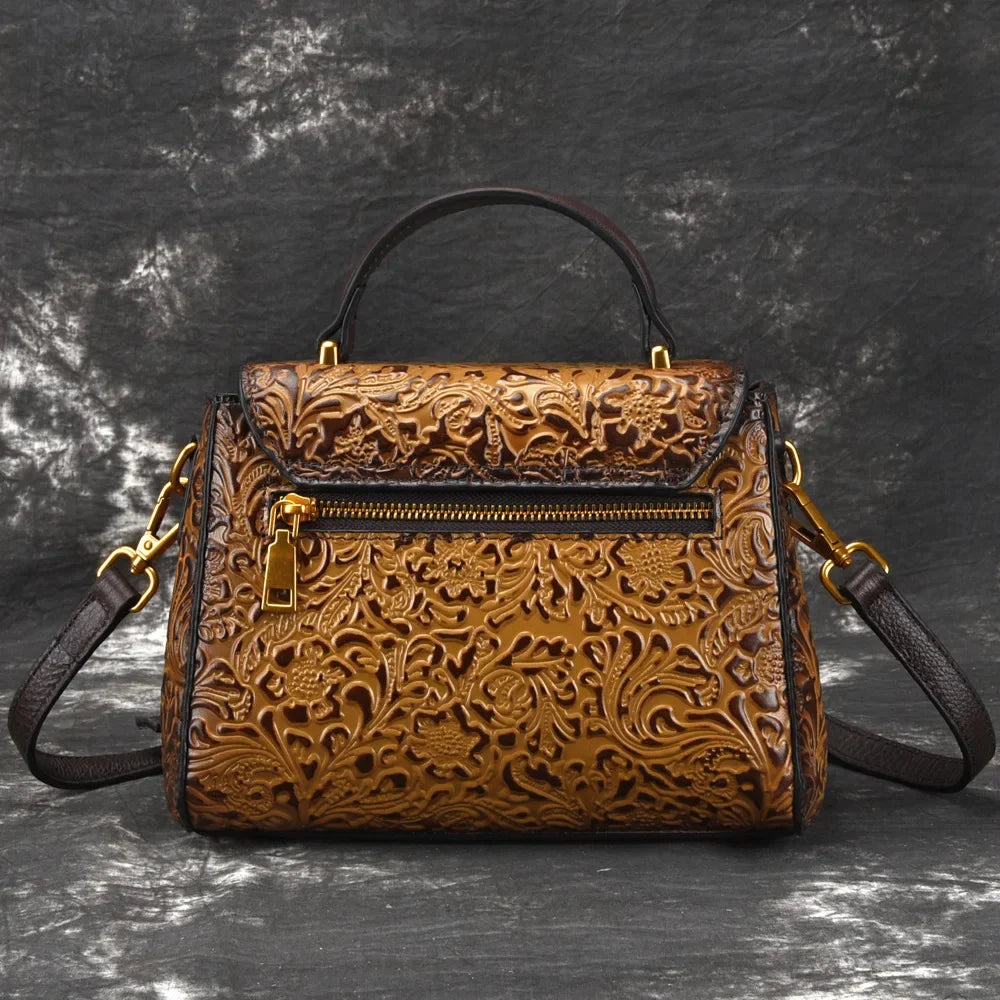 Genuine Leather High Quality Women Cross Body Shoulder Bags Handbag Embossing Vintage Trend Real Cowhide Messenger Tote Bag New
