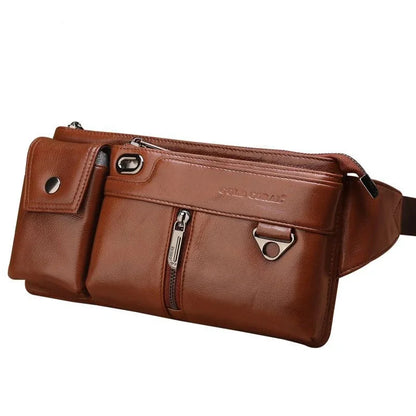 Genuine Leather Hip Bum Fanny Pack Male Cigarette Cell Phone Case Pocket Chest Bags Retro Men Nature Skin Loop Waist Belt Bag