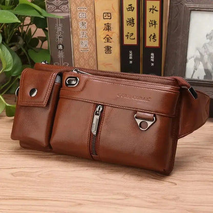 Genuine Leather Hip Bum Fanny Pack Male Cigarette Cell Phone Case Pocket Chest Bags Retro Men Nature Skin Loop Waist Belt Bag