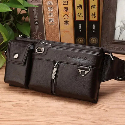 Genuine Leather Hip Bum Fanny Pack Male Cigarette Cell Phone Case Pocket Chest Bags Retro Men Nature Skin Loop Waist Belt Bag