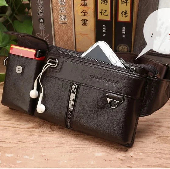 Genuine Leather Hip Bum Fanny Pack Male Cigarette Cell Phone Case Pocket Chest Bags Retro Men Nature Skin Loop Waist Belt Bag