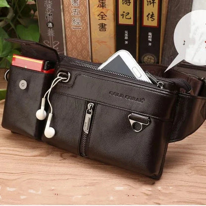 Genuine Leather Hip Bum Fanny Pack Male Cigarette Cell Phone Case Pocket Chest Bags Retro Men Nature Skin Loop Waist Belt Bag