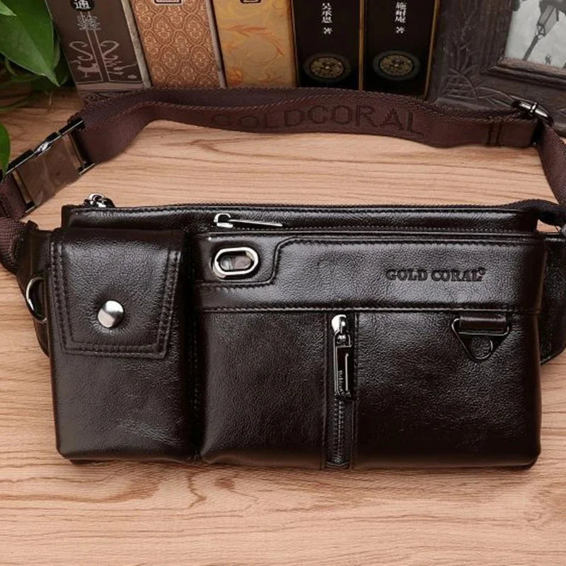Genuine Leather Hip Bum Fanny Pack Male Cigarette Cell Phone Case Pocket Chest Bags Retro Men Nature Skin Loop Waist Belt Bag