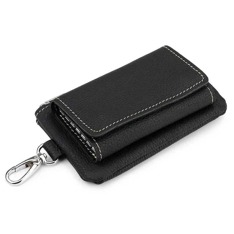 Genuine Leather Key Wallet Unisex Multifunction Keys Organizer Men Simple Card Keychain Cover Women Smart Housekeeper Coin Purse