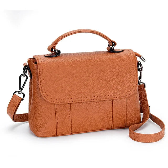 Genuine Leather Ladies First Layer Cowhide Messenger Bag New Multifunctional Single Handbag Wide Shoulder Strap Satchel