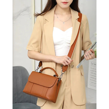 Genuine Leather Ladies First Layer Cowhide Messenger Bag New Multifunctional Single Handbag Wide Shoulder Strap Satchel