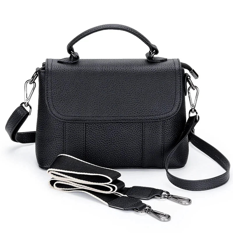 Genuine Leather Ladies First Layer Cowhide Messenger Bag New Multifunctional Single Handbag Wide Shoulder Strap Satchel