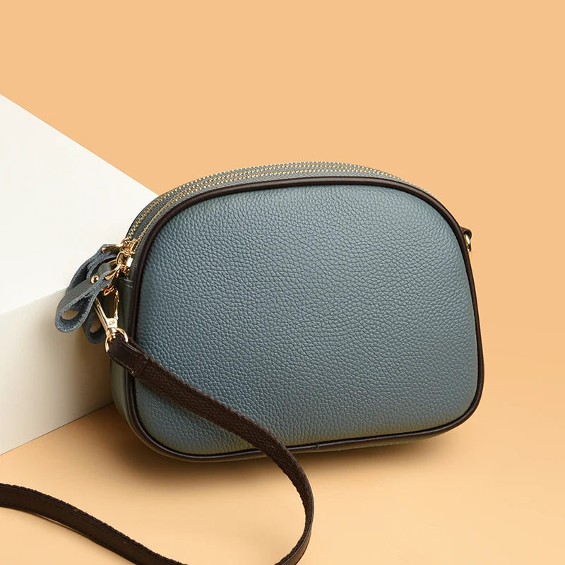 Genuine Leather Ladies Shoulder Bags HandBags For Women's 2022 Fashion 3 Layer Female Crossbody Bag Cow Leather Ladies Purse Sac