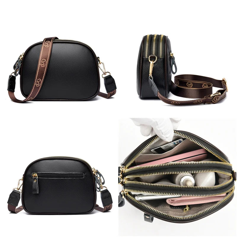 Genuine Leather Ladies Shoulder Bags HandBags For Women's 2022 Fashion 3 Layer Female Crossbody Bag Cow Leather Ladies Purse Sac