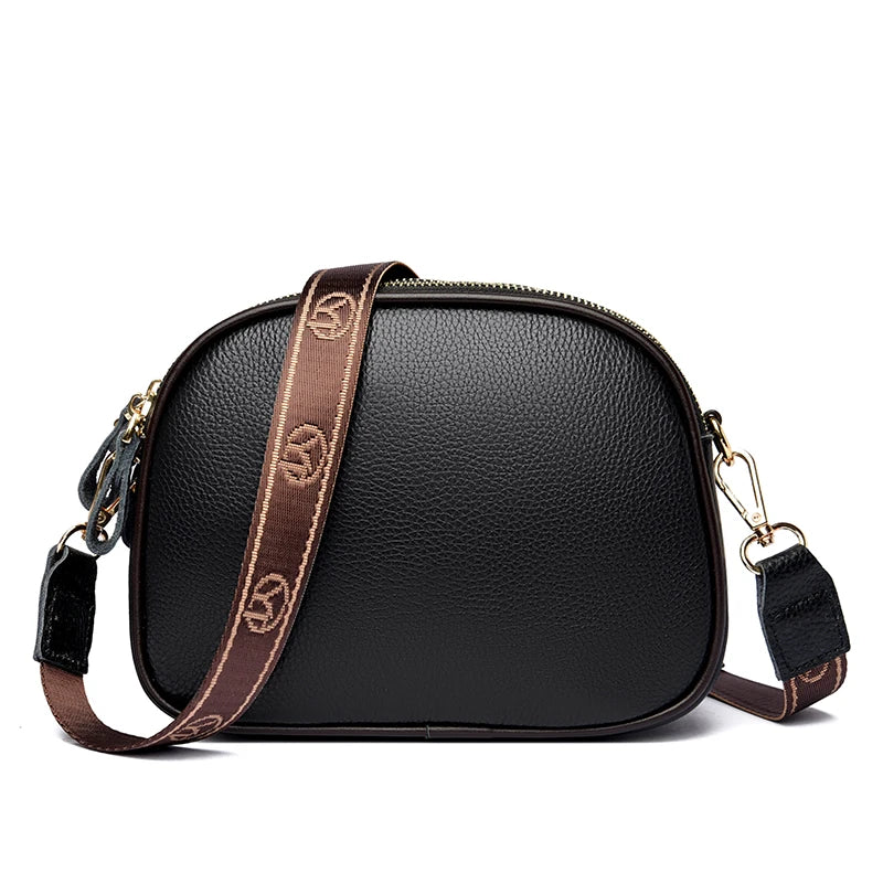 Genuine Leather Ladies Shoulder Bags HandBags For Women's 2022 Fashion 3 Layer Female Crossbody Bag Cow Leather Ladies Purse Sac