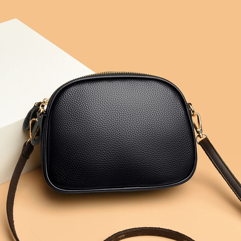 Genuine Leather Ladies Shoulder Bags HandBags For Women's 2022 Fashion 3 Layer Female Crossbody Bag Cow Leather Ladies Purse Sac