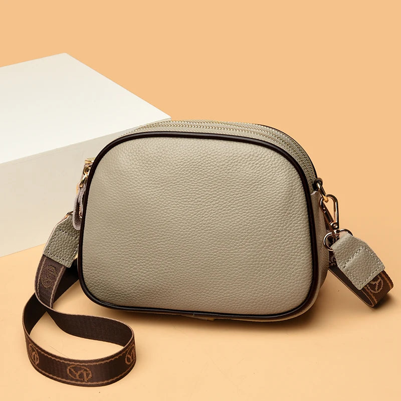 Genuine Leather Ladies Shoulder Bags HandBags For Women's 2022 Fashion 3 Layer Female Crossbody Bag Cow Leather Ladies Purse Sac
