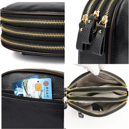 Genuine Leather Ladies Shoulder Bags HandBags For Women's 2022 Fashion 3 Layer Female Crossbody Bag Cow Leather Ladies Purse Sac