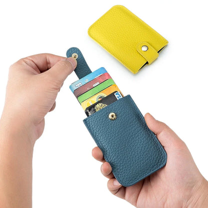 Genuine Leather Laminated Drawstring Rfid Business Portable Ultrathin Card Bag