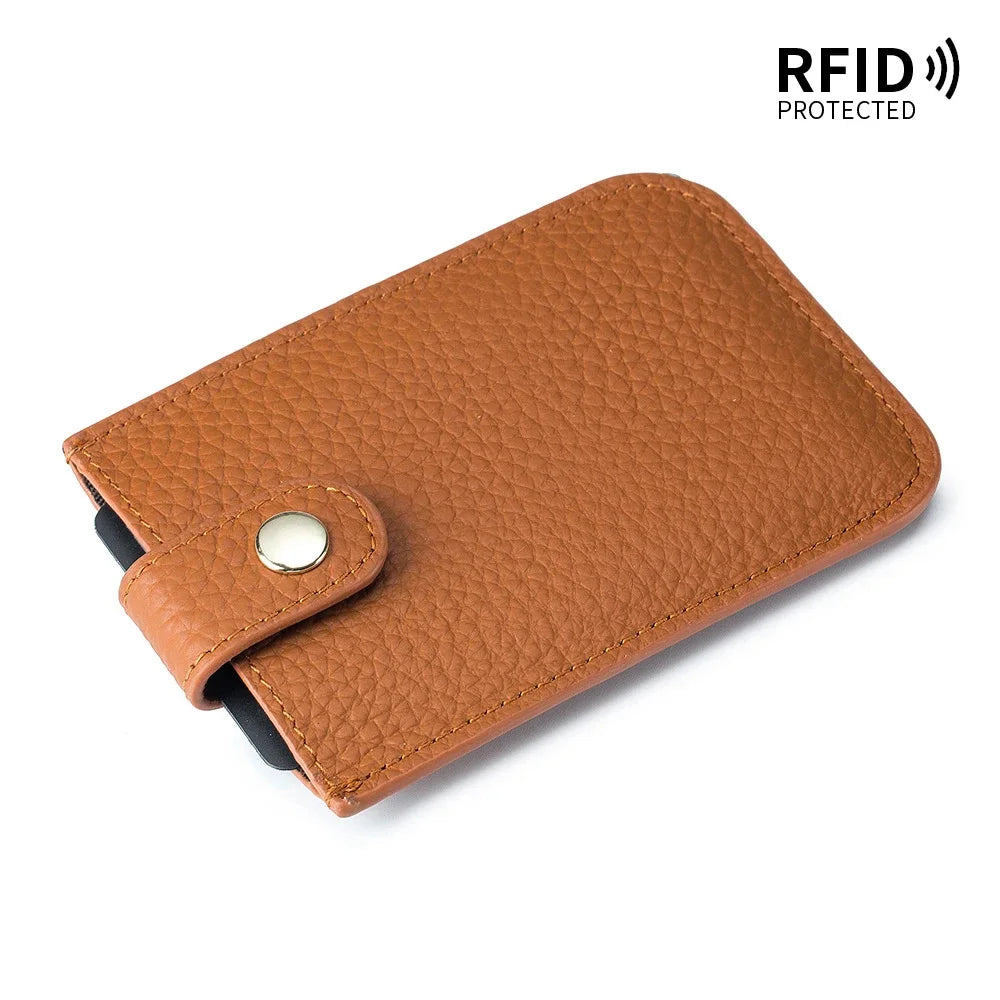 Genuine Leather Laminated Drawstring Rfid Business Portable Ultrathin Card Bag