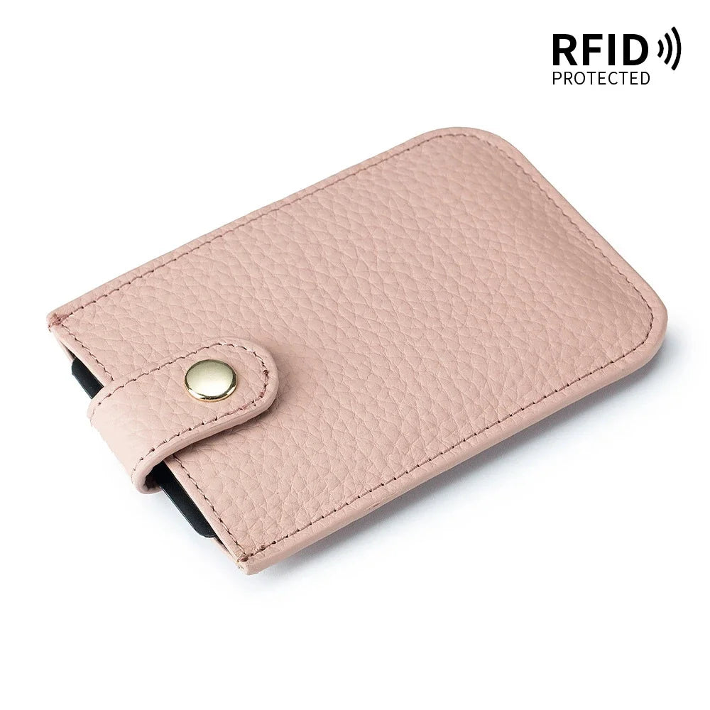 Genuine Leather Laminated Drawstring Rfid Business Portable Ultrathin Card Bag