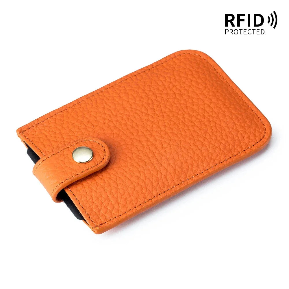 Genuine Leather Laminated Drawstring Rfid Business Portable Ultrathin Card Bag