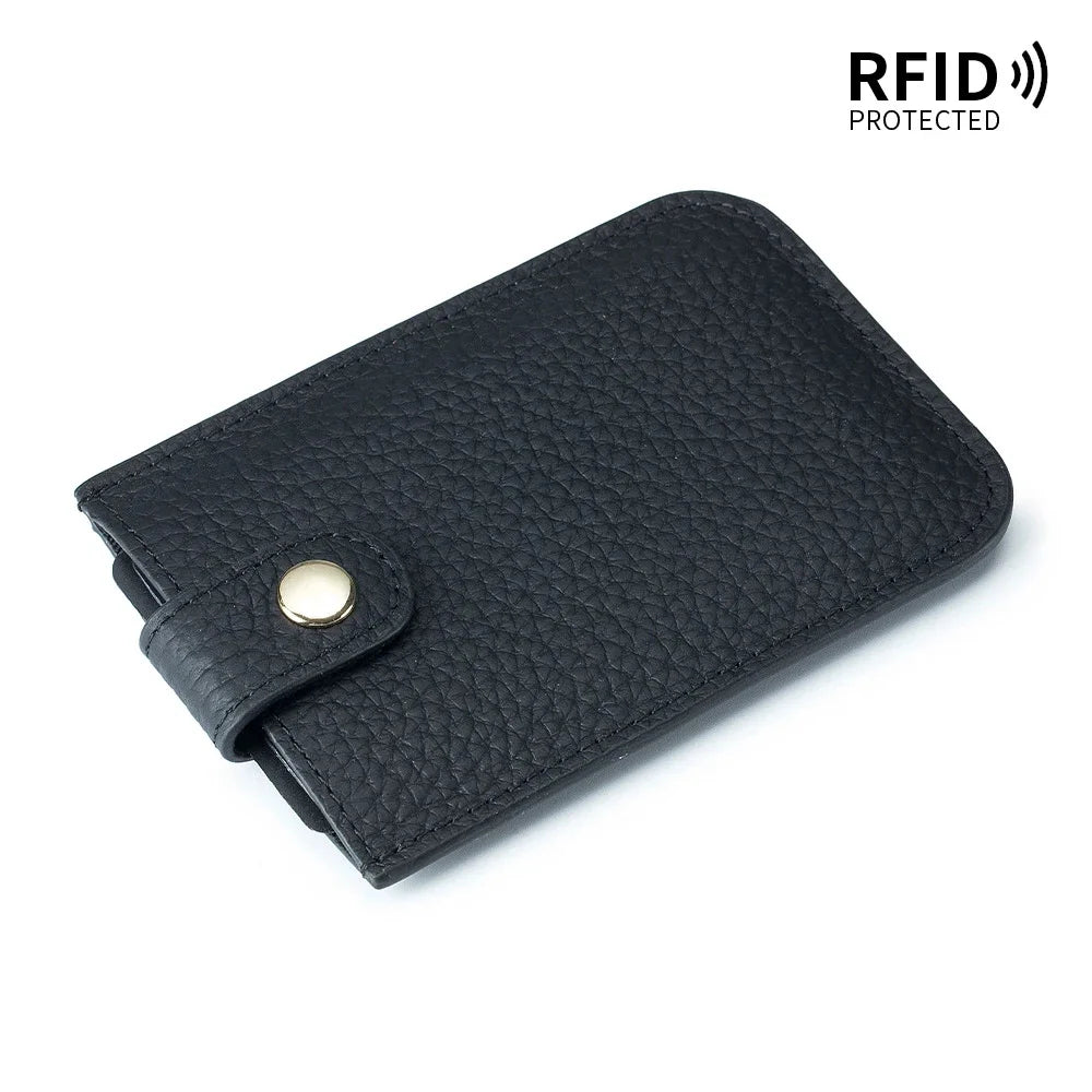 Genuine Leather Laminated Drawstring Rfid Business Portable Ultrathin Card Bag