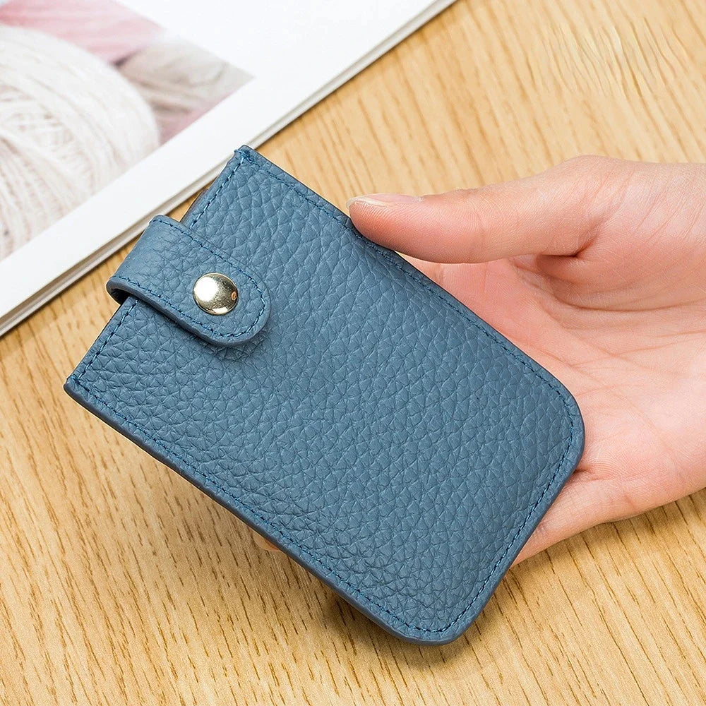 Genuine Leather Laminated Drawstring Rfid Business Portable Ultrathin Card Bag