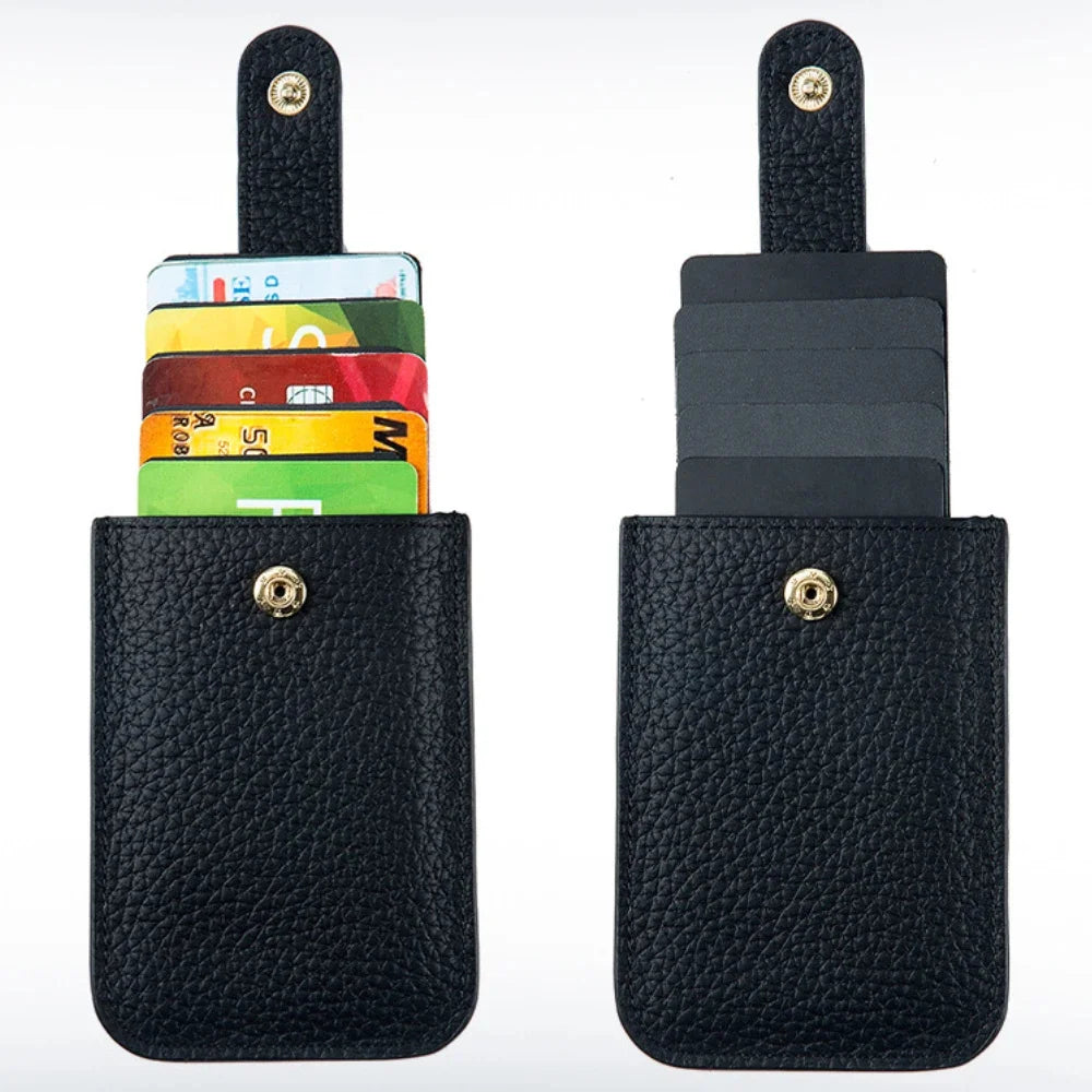 Genuine Leather Laminated Drawstring Rfid Business Portable Ultrathin Card Bag