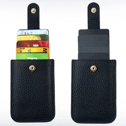 Genuine Leather Laminated Drawstring Rfid Business Portable Ultrathin Card Bag