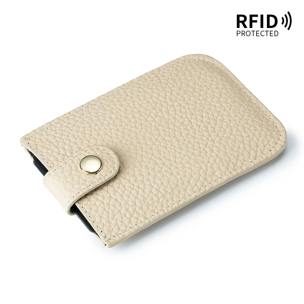 Genuine Leather Laminated Drawstring Rfid Business Portable Ultrathin Card Bag