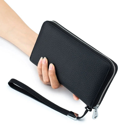 Genuine Leather Long Rfid Rotecting Stop Theft Soft Cowhide Simple Wallet Mobile Phone Bag