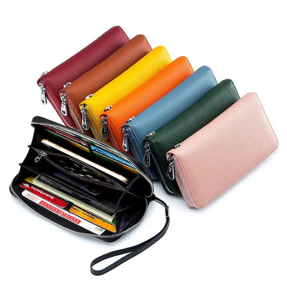 Genuine Leather Long Rfid Rotecting Stop Theft Soft Cowhide Simple Wallet Mobile Phone Bag