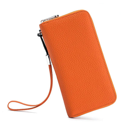 Genuine Leather Long Rfid Rotecting Stop Theft Soft Cowhide Simple Wallet Mobile Phone Bag